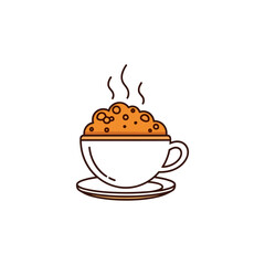 A steaming cup of coffee with a generous topping, presented on a saucer.