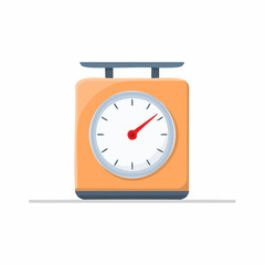 Retro kitchen scale with orange body and analog dial showing measurement