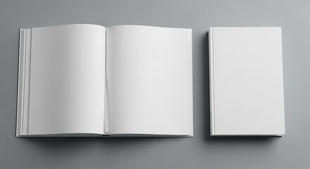 Open book with blank pages and closed book isolated on white background for mockup design