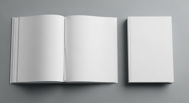 Open book with blank pages and closed book isolated on white background for mockup design