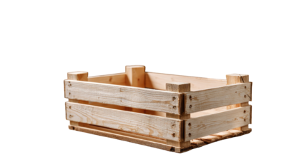 Vintage brown wooden box isolated on white for storage or treasure chest packaging