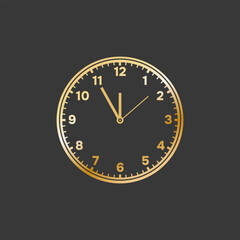 Golden clock icon. Festive time for merry christmas and new year.