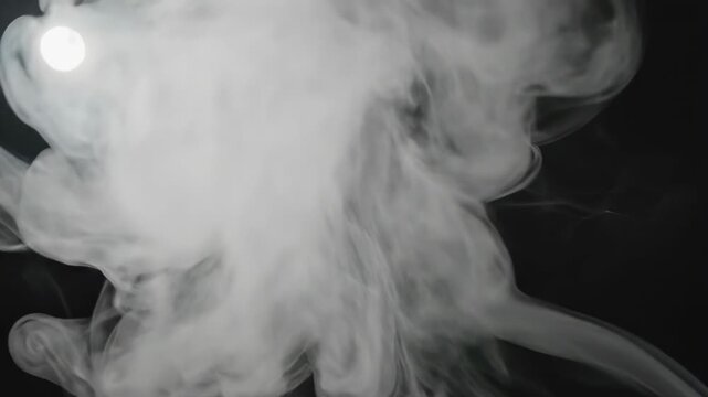 Ultra close up slow motion shot of fine atmospheric smoke diffusion slowly building and losing opacity in a dark empty studio then gracefully dissipating away fine, studio, ultra