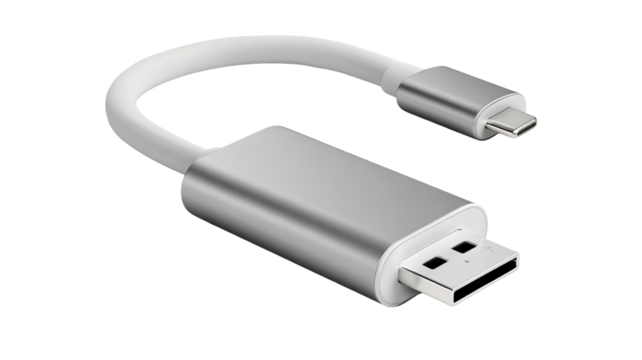 Portable digital storage accessory with a black and silver USB flash drive isolated on a white background for data transfer