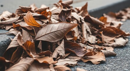 Pile of dry autumn leaves fallen on ground