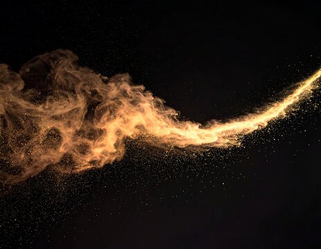 Glowing, swirling golden particles trailing across a dark background