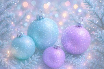 Fototapeta premium Soft Blue & Purple Christmas Ornaments”