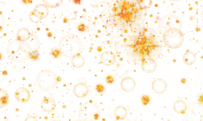 Abstract macro view of tiny orange and yellow spheres on white background