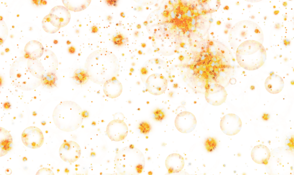 Abstract macro view of tiny orange and yellow spheres on white background