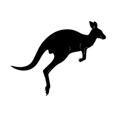 Obraz premium Graceful black silhouette of an Australian kangaroo leaping across a white background
