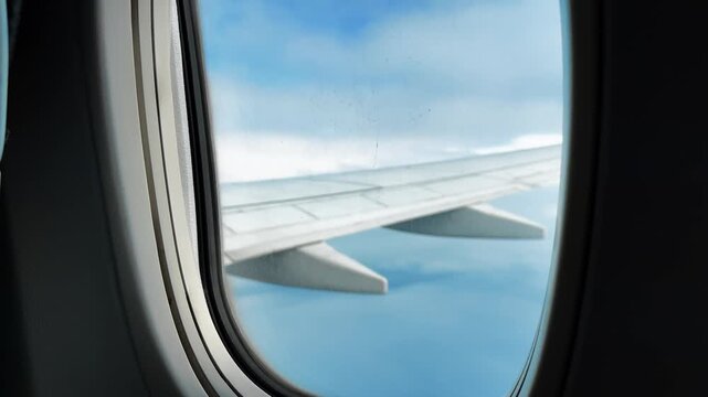 View of blue clouds during a plane flight.
Beautiful view from a flying airplane.
Airplane travel.
Passenger air transport