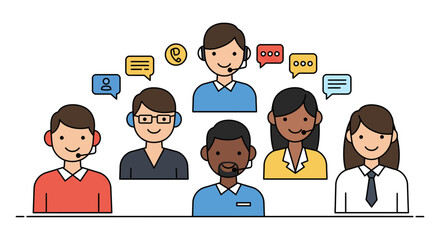 Customer support team providing assistance offering remote service a diverse group online helping people ideal for business and connection and technology.