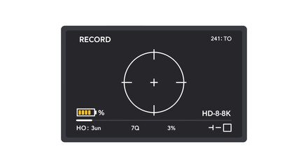 Camera viewfinder interface displaying record mode and battery level perfect for illustrating filmmaking video production tutorials and equipment reviews.