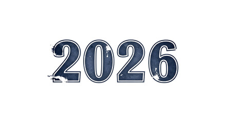 Distressed blue number 2026 text graphic isolated on white background for future year concept or anniversary celebration