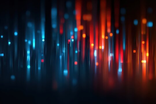 Abstract Digital Data Flow Visualization with Blue and Red Light Trails on Black Background