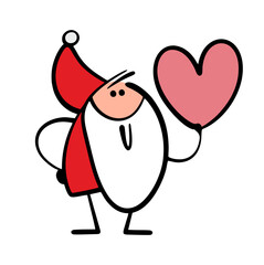 Romantic Santa Claus holds a huge heart in his hand, gives a gift for New year or Christmas. Vector illustration of a declaration of love from a fairy-tale character. Winter romance.