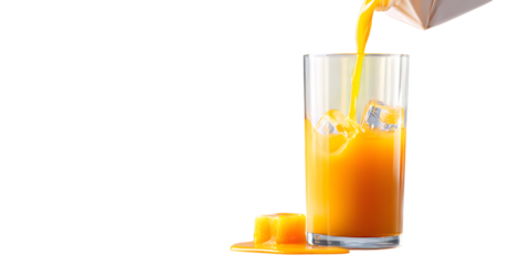 Orange juice being poured into a glass isolated on transparent background
