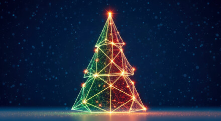 Glowing christmas tree with colorful lights on a dark background
