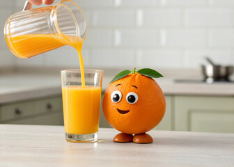 Cartoon Orange Pouring Juice into a Glass character