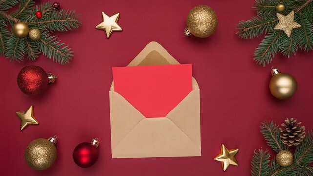 Firefly Stop-motion style animation of a Christmas greeting card sliding out of an envelope on a ric_prob4
