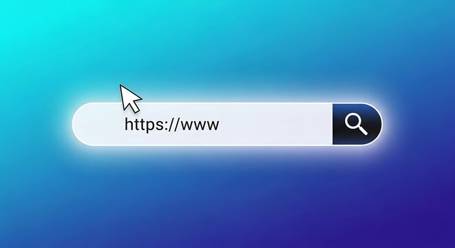 Closeup of a digital search bar with a cursor hovering over the input field, symbolizing online search and internet navigation