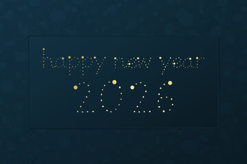Naklejka premium Happy New Year 2026 vector greeting card. Stars and snowflake background. Blue and gold illustration for celebration, congratulation, decoration, winter holiday, web design, frame