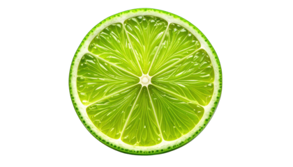 A close-up, isolated image of a bright, cross-section of a lime on black