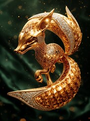 Luxurious Jeweled Golden Fox Sculpture with Crystal Embellishments