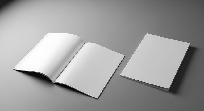 Open and closed blank brochure isolated on white background, perfect for showcasing your companys profile and services today