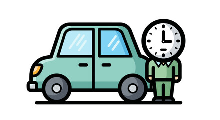 Cartoon Man with Clock and Car Illustration