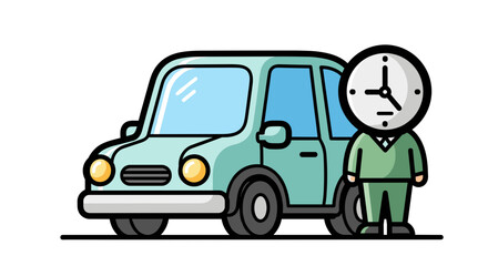 Simple Cartoon Car And Clock Character
