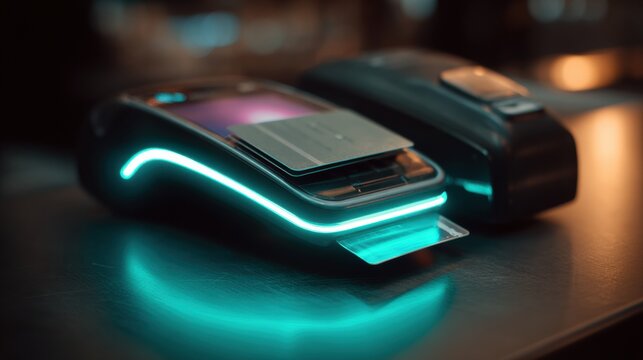 Innovative NFC Payment System With a Glowing Card Protection Barrier in Modern Retail
