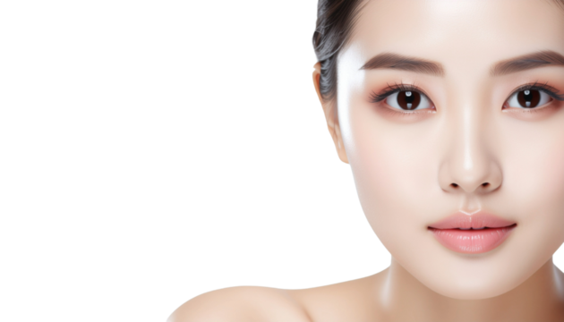 Close-up portrait of young Asian beautiful woman with K-beauty make up style and healthy and perfect skin an isolated background.