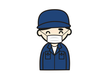 マスクをする男性整備士のイラスト