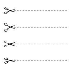 Obraz premium Set of scissors with cut lines. Black scissors cutting. Paper cut icon with dotted line. Vector scissors with cut lines. Vector set of cutting scissors. eps 10 