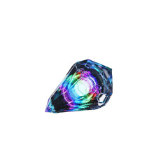 A mystical dark crystal with a vibrant, glowing, rainbowcolored energy core, creating a captivating visual effect, isolated on transparent background