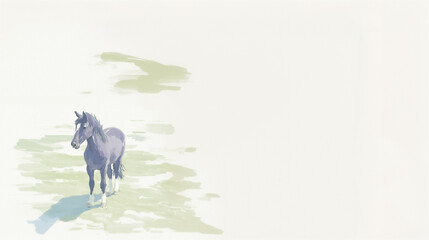 水彩風_ぽつんと描かれた一匹の馬