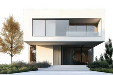 Minimalist cube house with white facade
