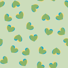 Hand-drawn overprint heart pattern on light green background