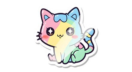 Obraz premium Cute rainbow pastel cat cartoon character waving isolated on transparent background