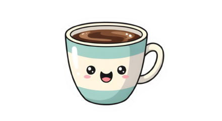 Cute coffee mug with happy face cartoon illustration isolated on transparent background