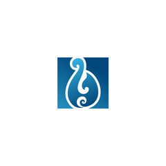 Modern abstract symbol with a flowing swirl design inside a blue gradient square, representing concepts like water, fluidity, and creative branding