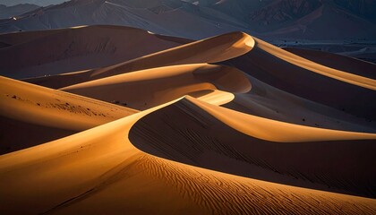 Shadowy sand dunes abstract texture, dark desert waves, minimalistic top-down surface, mysterious wind-shaped ridges, soft undulating patterns, subtle highlights and shadows, natural earthy tones, tra