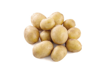 Heap of raw baby potatoes on white background