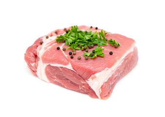 Pieces of raw meat isolated on white background