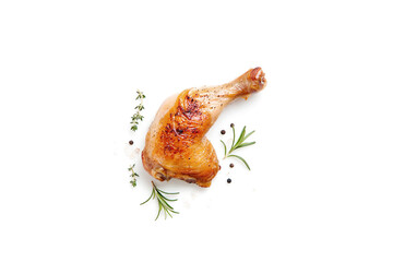 Grilled chicken legs on white background.