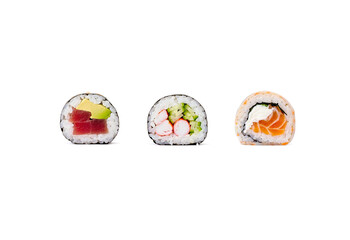 Sushi rolls isolated on white background.