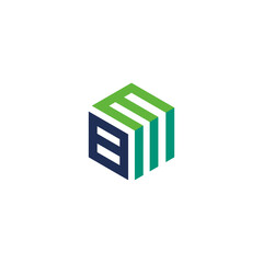 A modern monogram logo design featuring the initials B, M, and E combined to form a geometric cube or hexagon shape for a corporate brand identity © Jarjit-kun