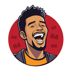 Dynamic Cartoon Man Laughing Out Loud on Red Circle Background (AI Generated)