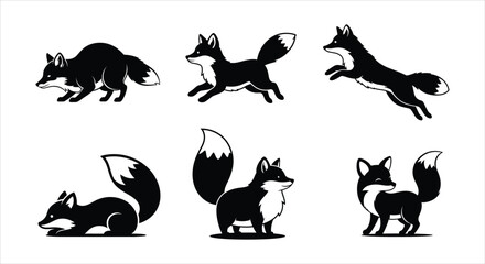Set of Foxes in Different Poses Illustration